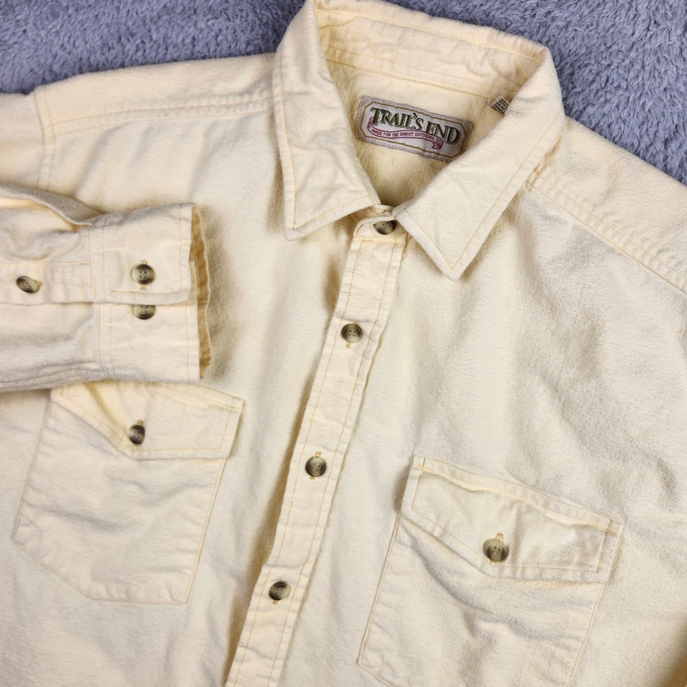 VTG 90s Trails End Chamois Shirt Mens XL Yellow Flannel Heavy Cotton Y2K Outdoor